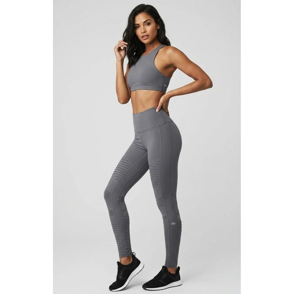 Alo Yoga High-Waist Moto Leggings Anthracite‎ Gray Small Mesh Mixed Media W5494R